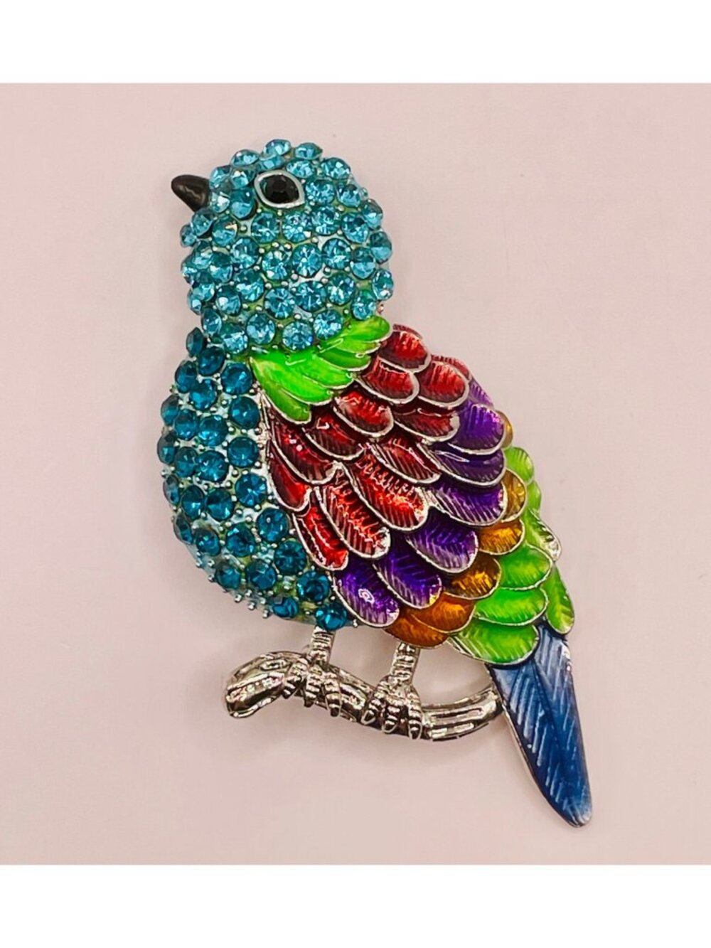 Colorful Rhinestone Parrot Brooch Pin Enamel Finish Multicolor -8B